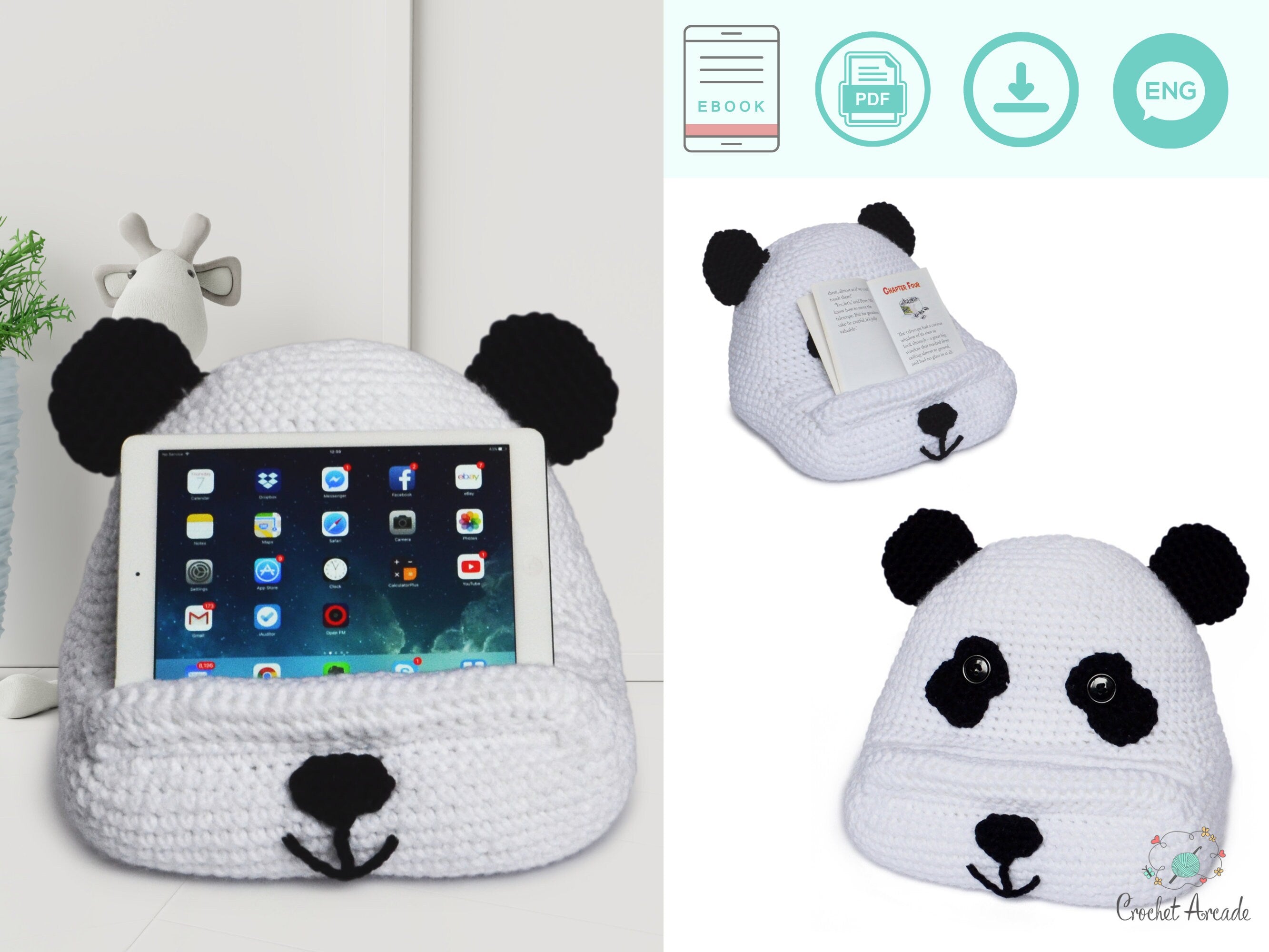 Panda Book/Tablet Holder Crochet Pattern (PDF)
