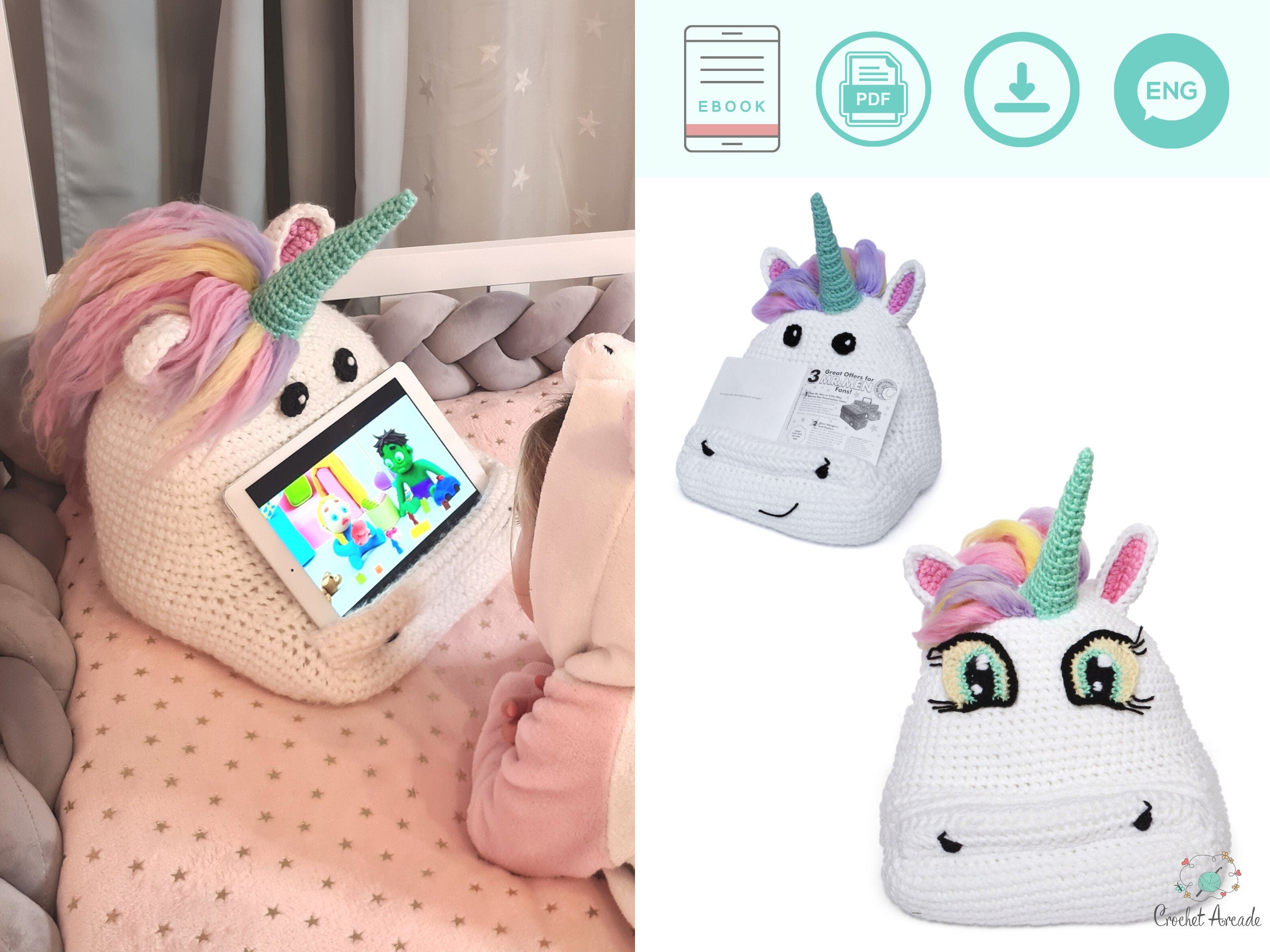 Alice the Unicorn Crochet Book Tablet Holder Pattern (PDF)