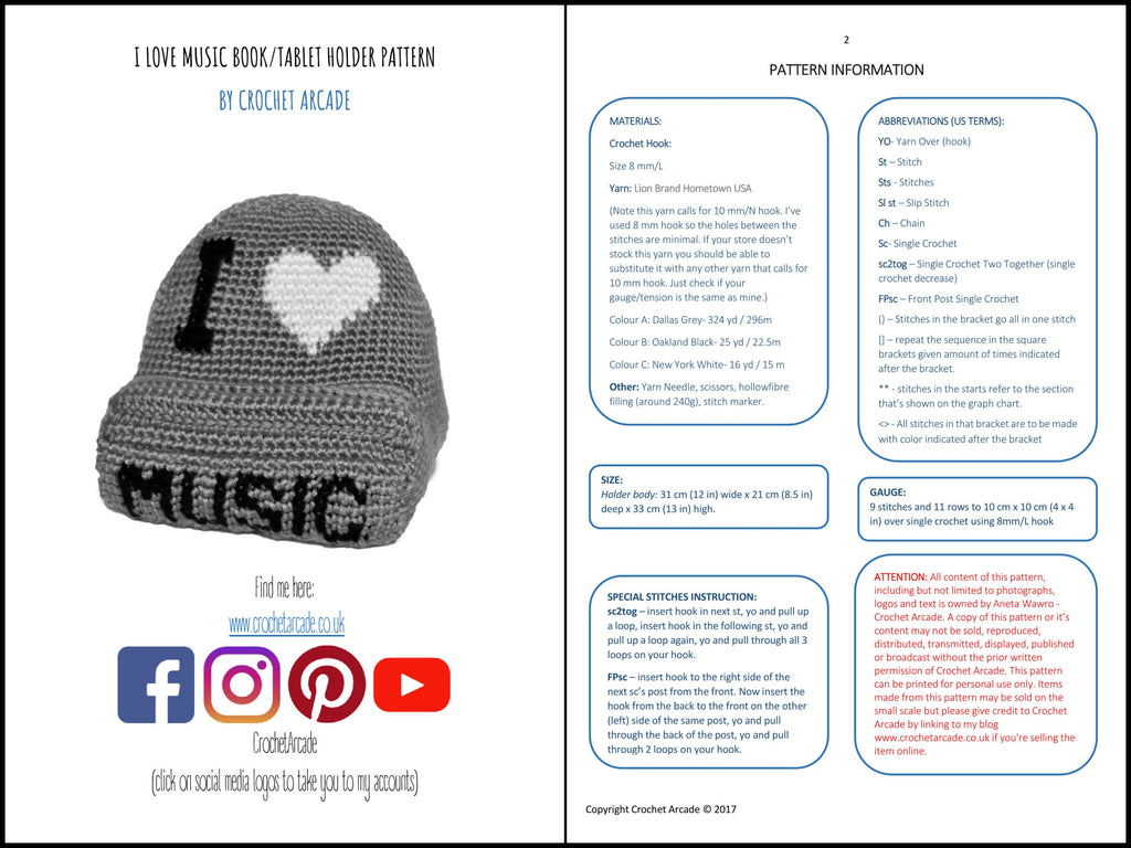 I Love Music Tablet Pillow Crochet Pattern (PDF)