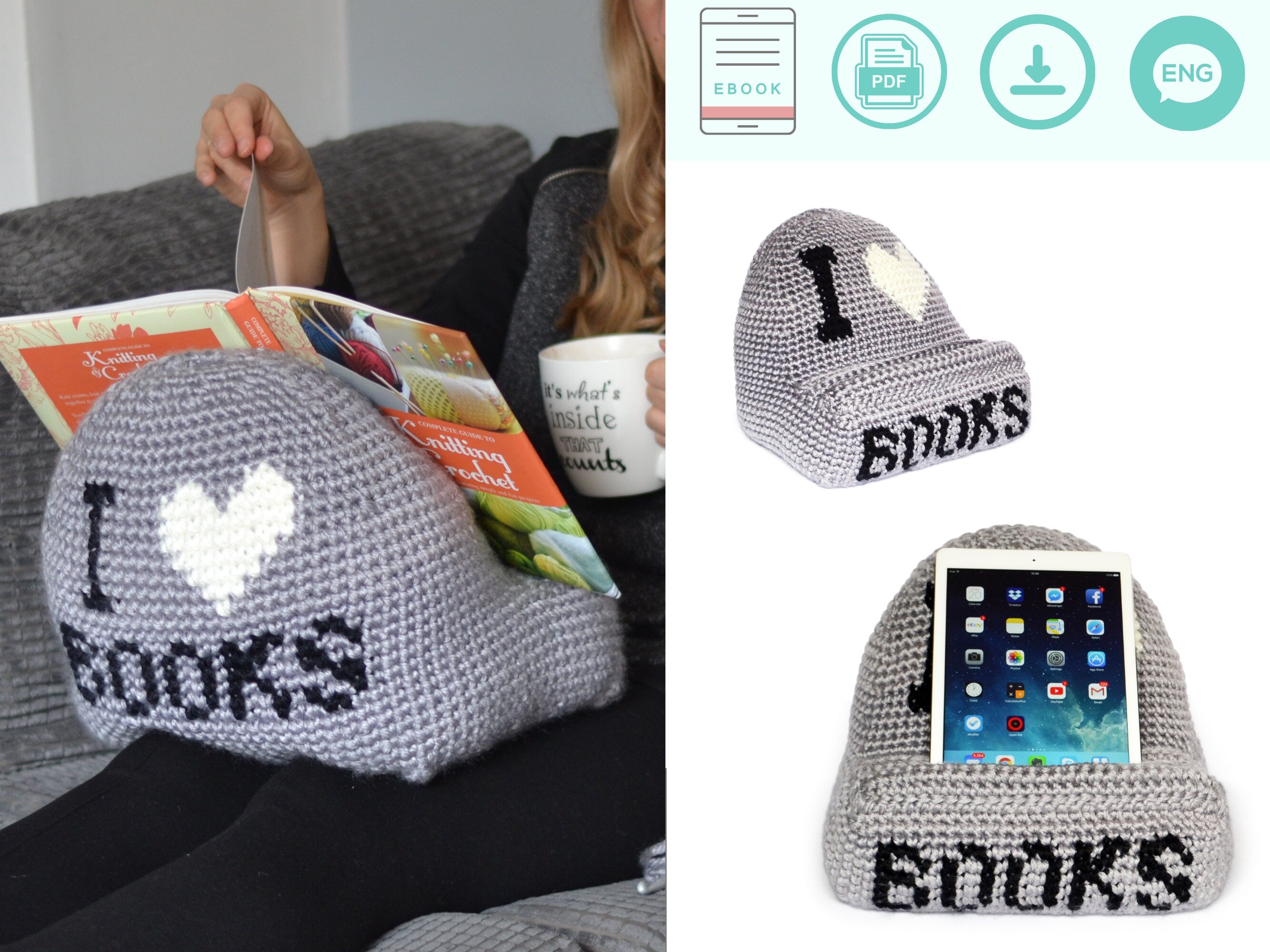 Crochet Book Holder Pattern, Tablet Pillow Stand (PDF Pattern)