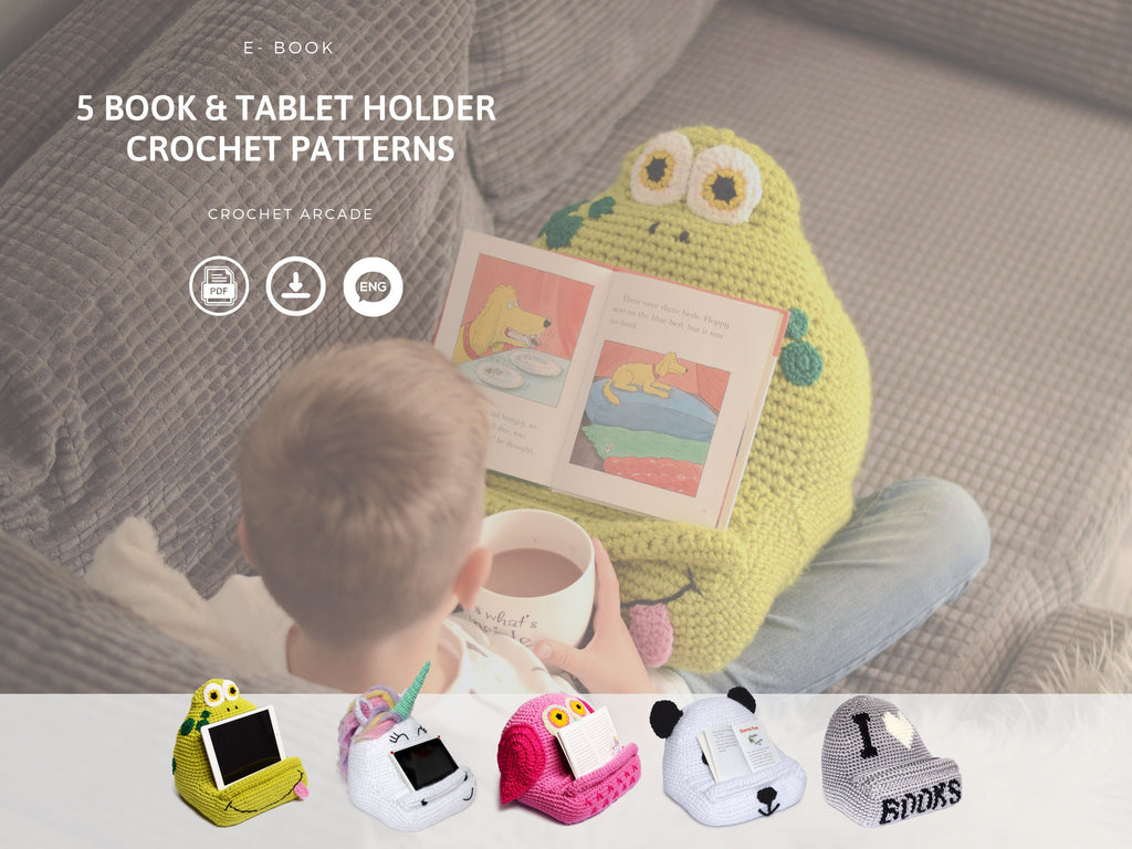 Crochet Book and Tablet Holder PATTERNS eBook, Owl, Unicorn (PDF Pattern)