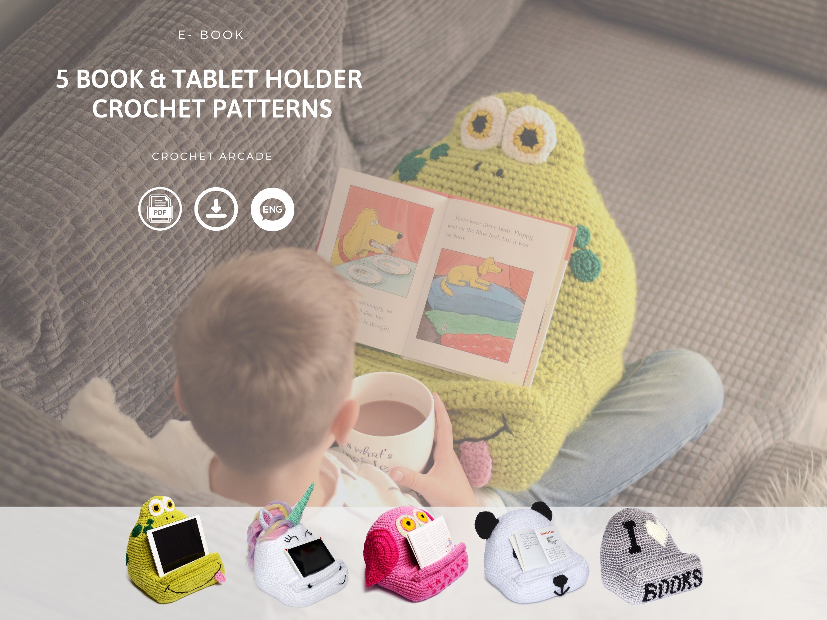 Crochet Book and Tablet Holder PATTERNS eBook, Owl, Unicorn (PDF Pattern)