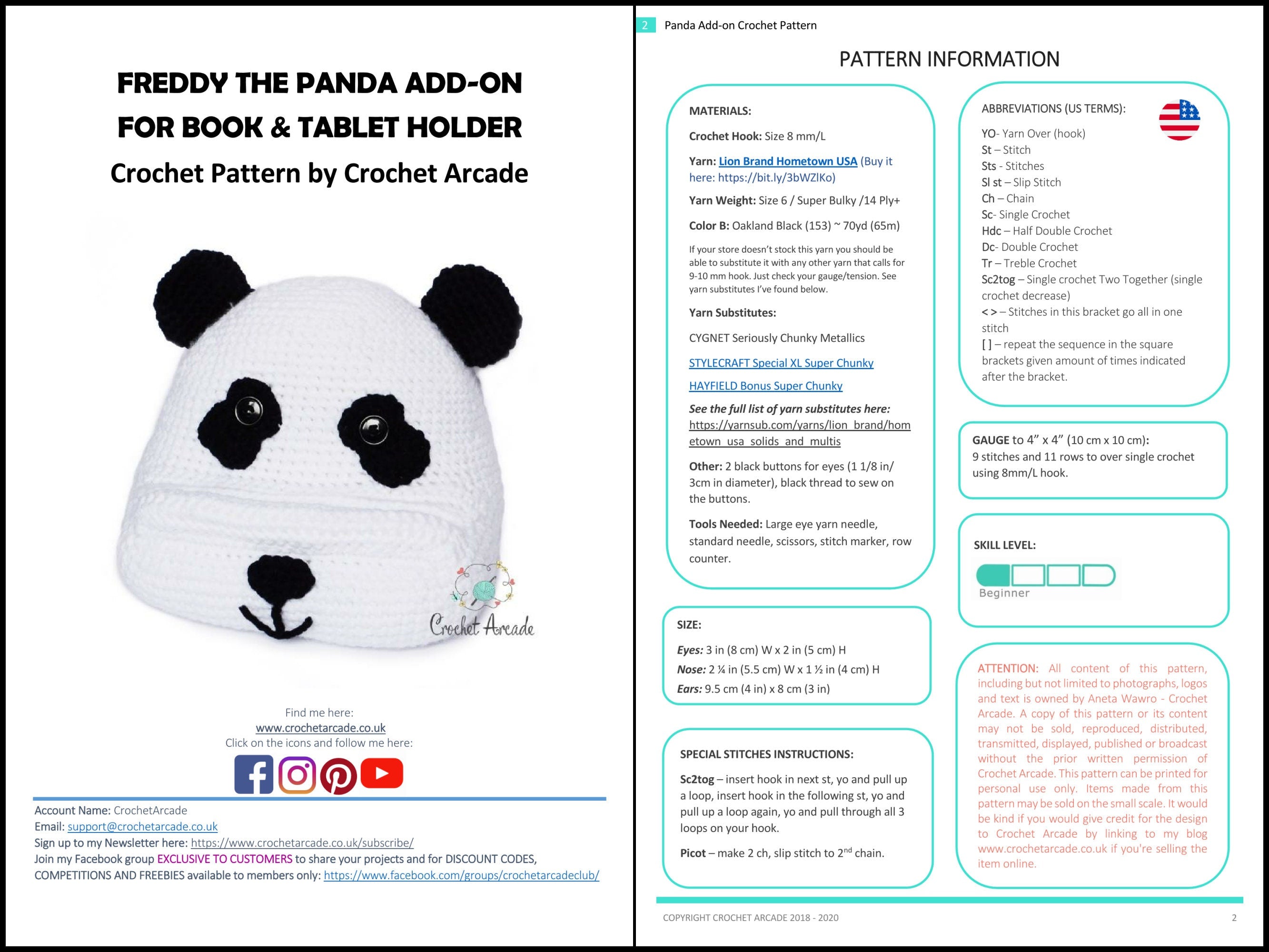Crochet Book and Tablet Holder PATTERNS eBook, Owl, Unicorn (PDF Pattern)