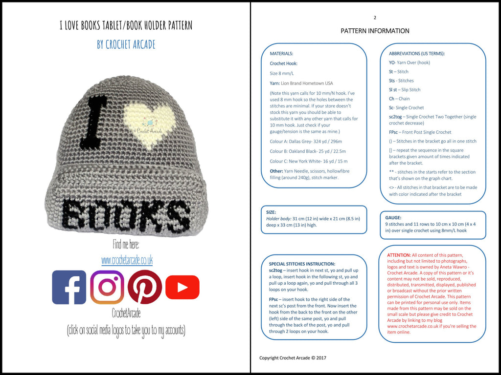 Crochet Book and Tablet Holder PATTERNS eBook, Owl, Unicorn (PDF Pattern)