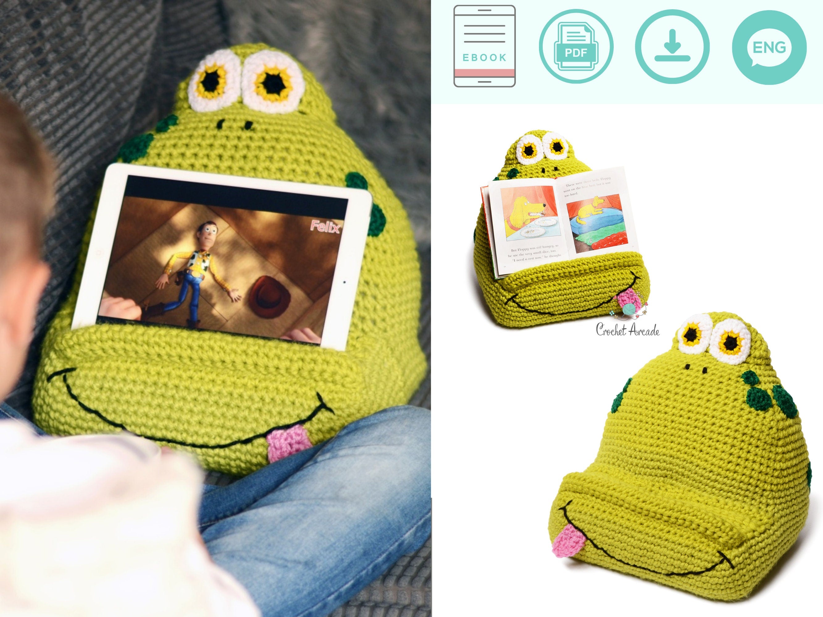 Joe The Frog Crochet Book/Tablet Holder Pattern (PDF Pattern)