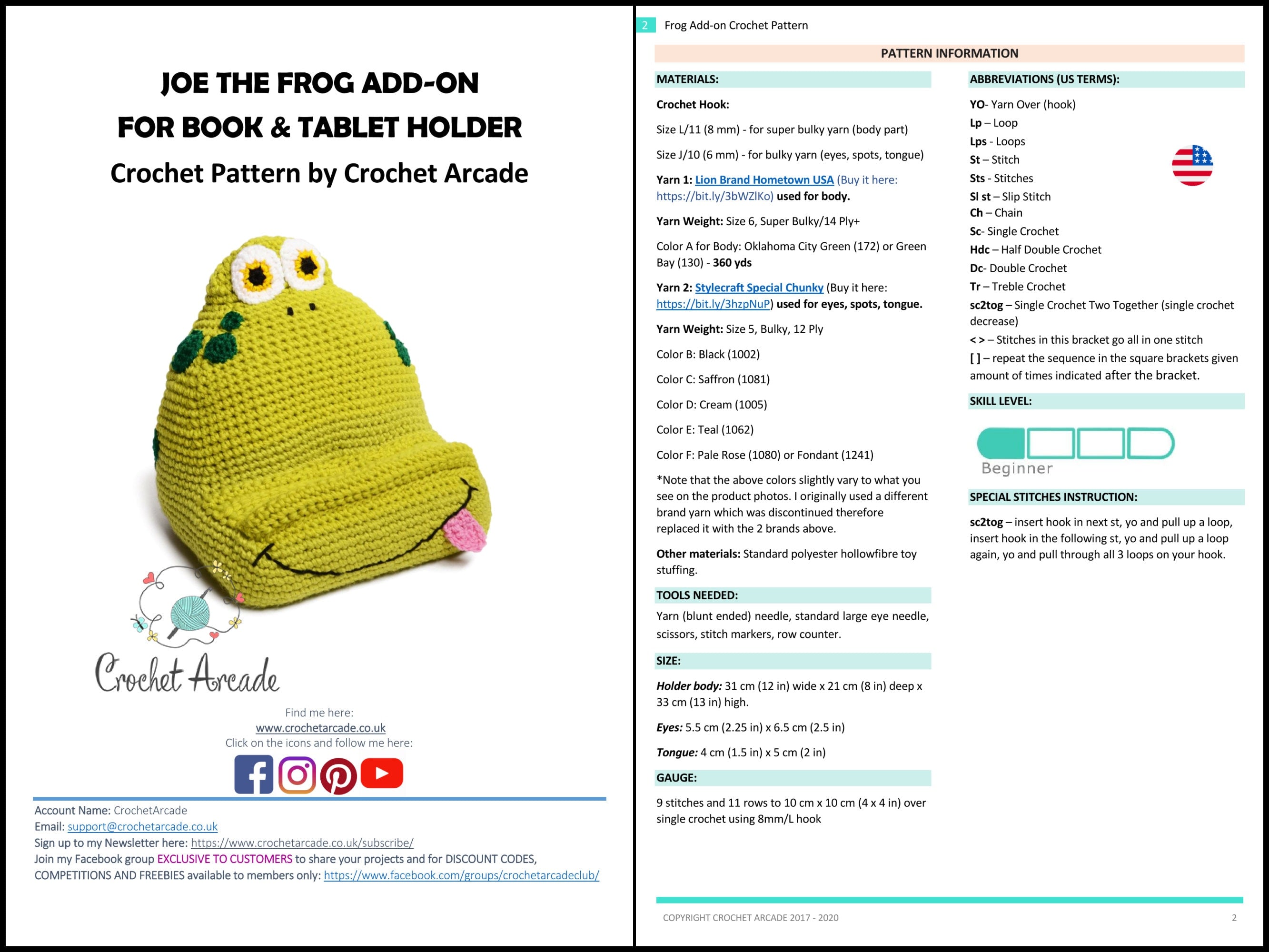 Crochet Book and Tablet Holder PATTERNS eBook, Owl, Unicorn (PDF Pattern)
