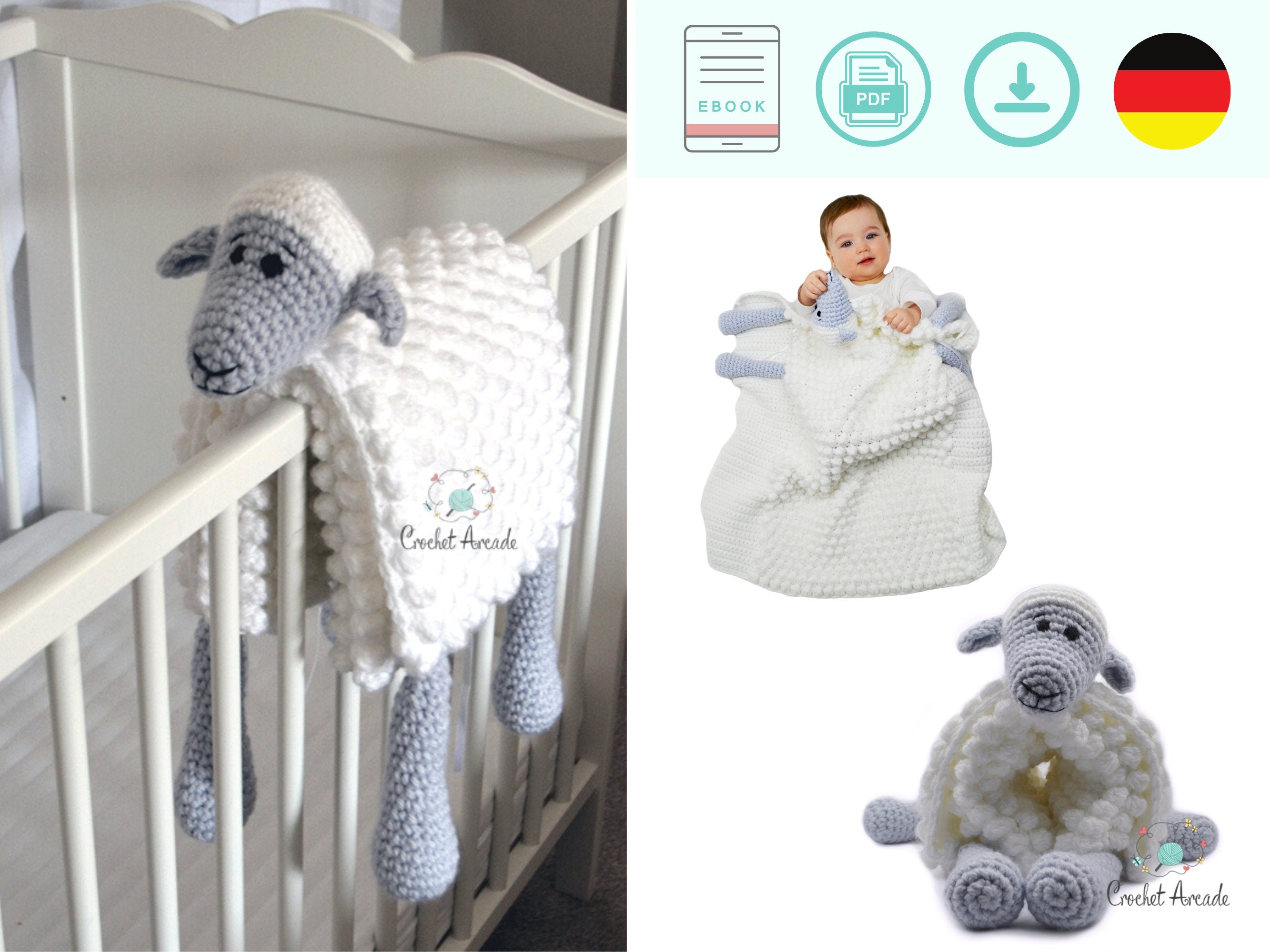 Crochet Sheep Baby Blanket PATTERN | Lamb Snuggler Toy (PDF)