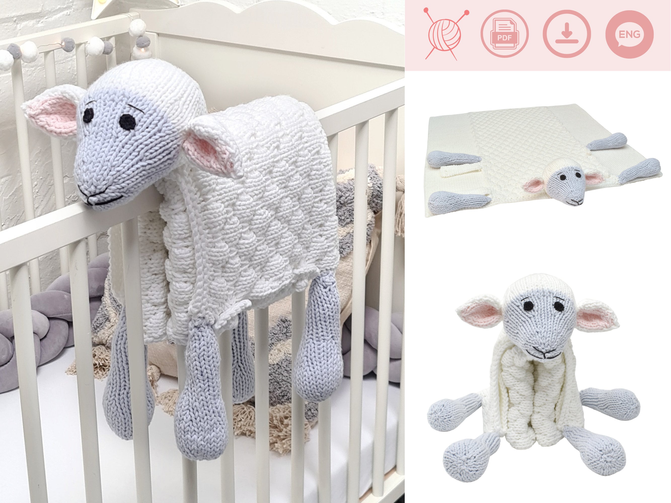 Knitted Sheep Blanket Pattern | Cuddle & Play Baby Blanket (PDF)