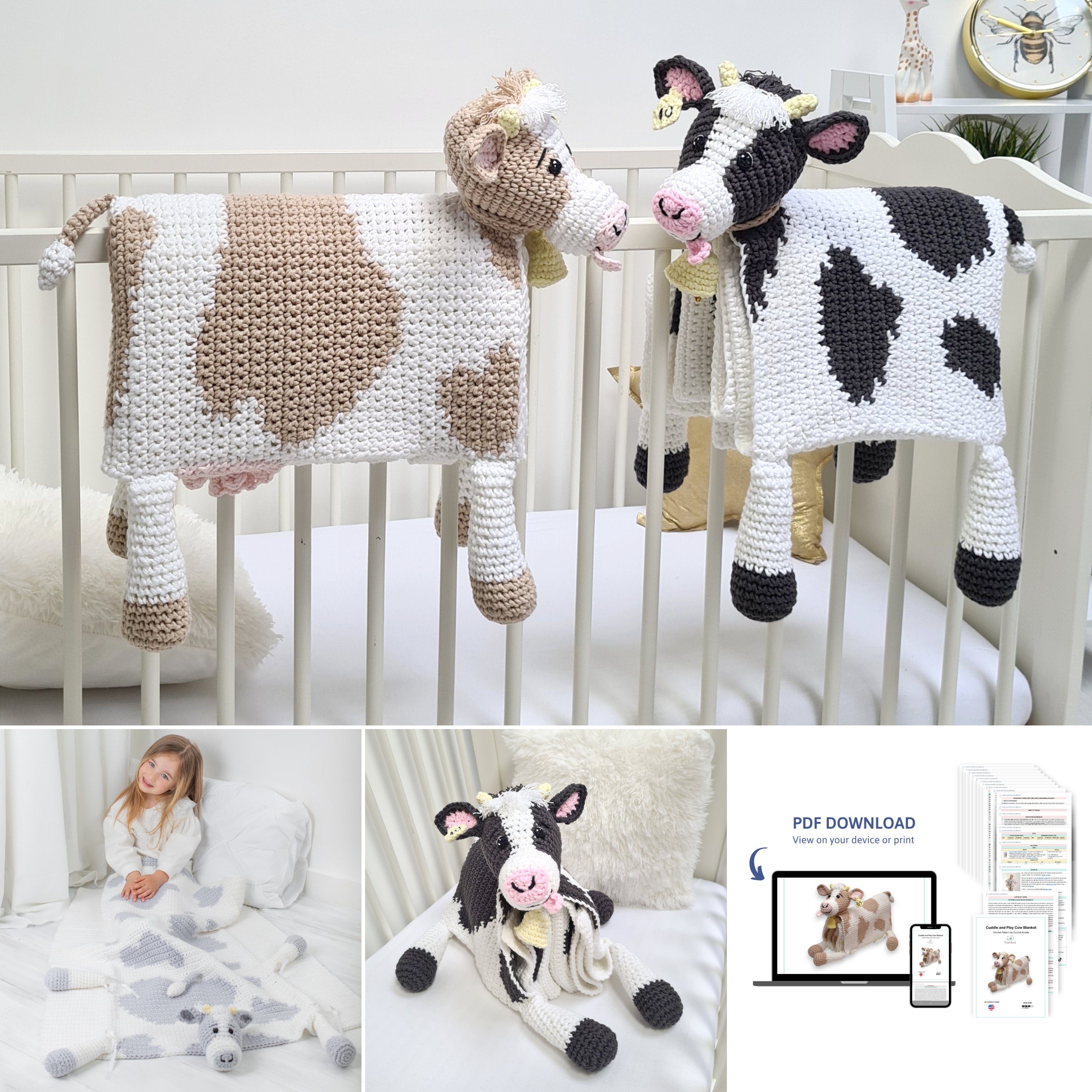 Crochet Cow Baby Blanket Pattern, Cuddle and Play Afghan (PDF Pattern)