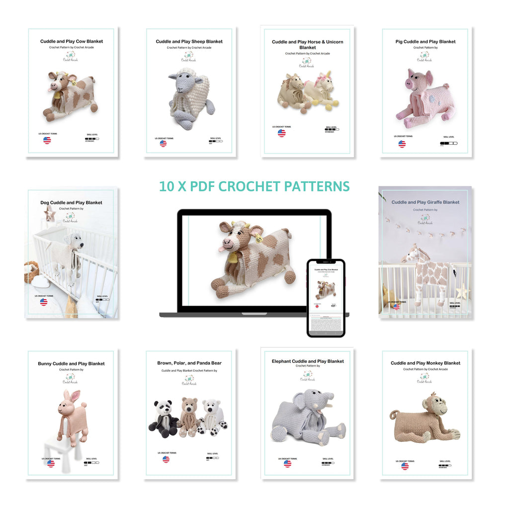 Animal Crochet Blanket Pattern Bundle, Cuddle & Play Toy (PDF)