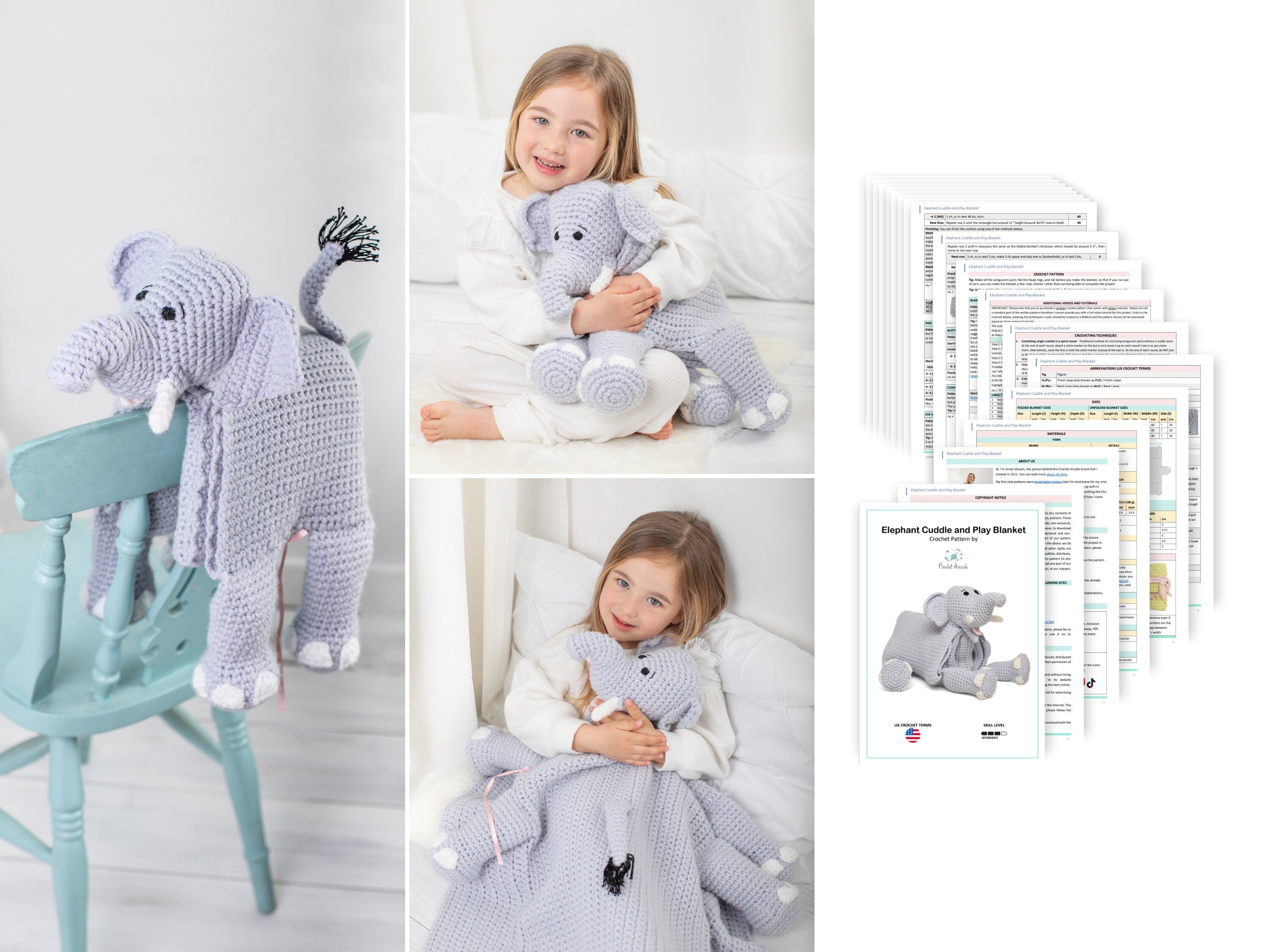 Animal Crochet Blanket Pattern Bundle, Cuddle & Play Toy (PDF)