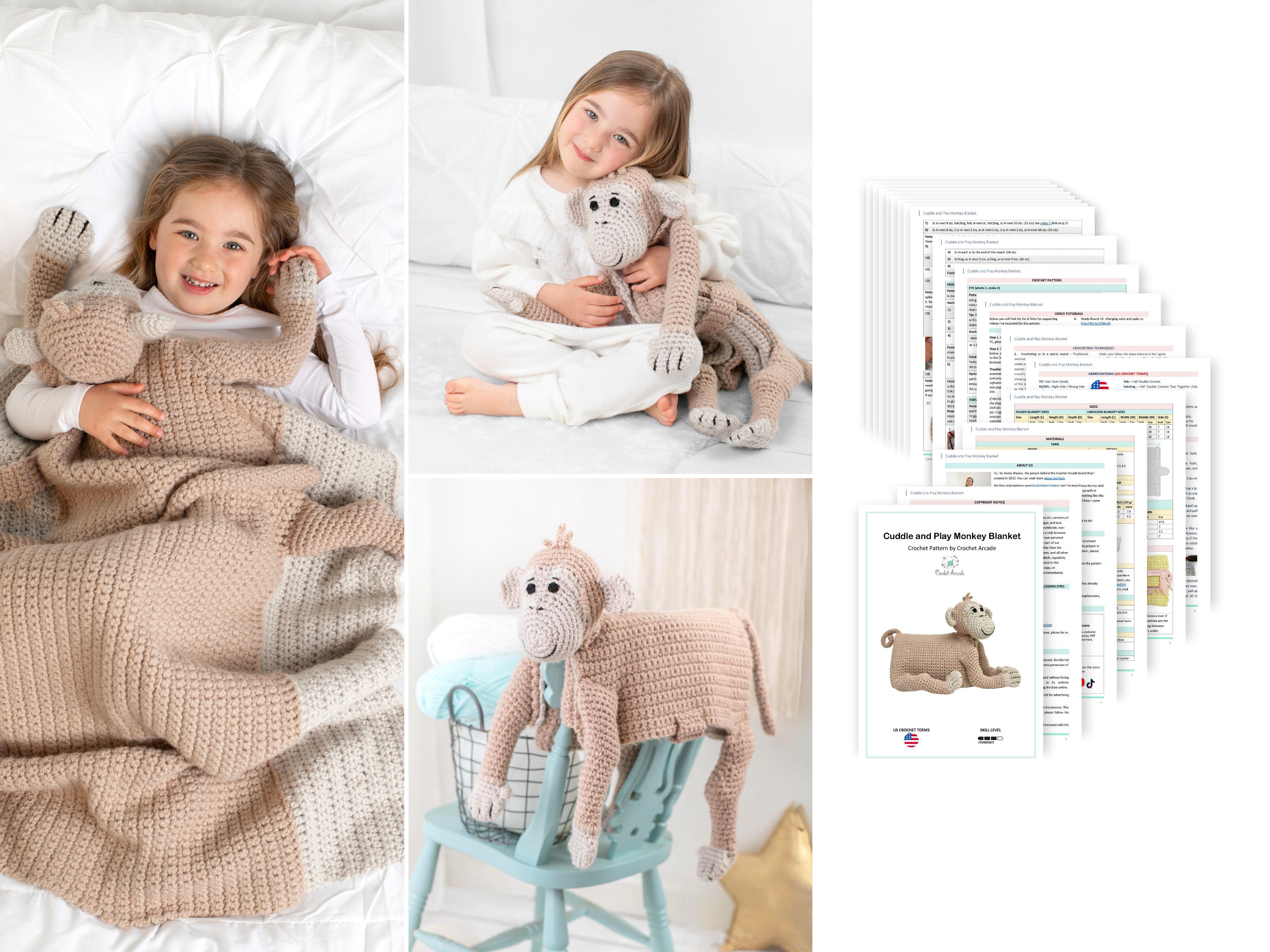 Animal Crochet Blanket Pattern Bundle, Cuddle & Play Toy (PDF)