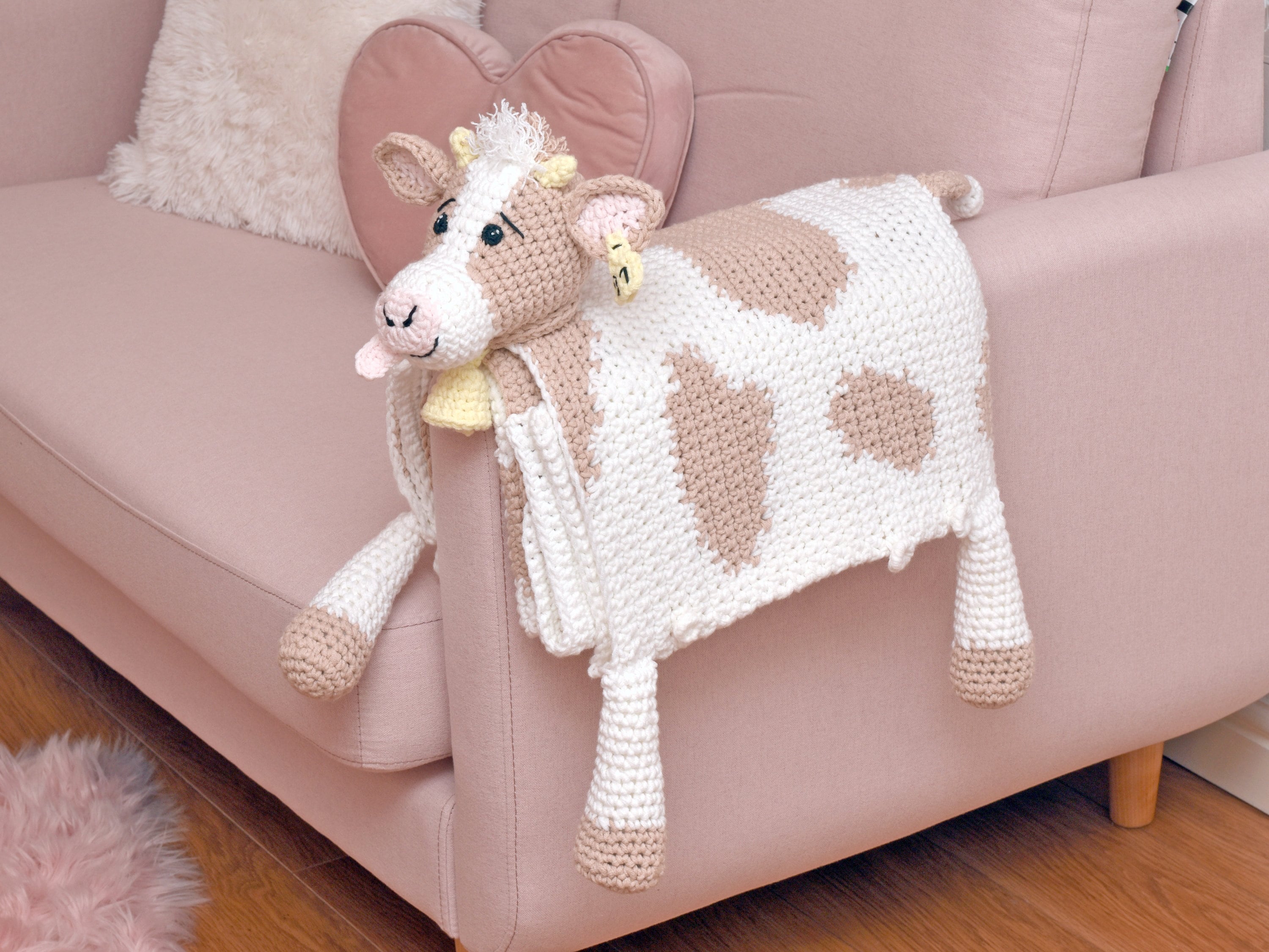 Cow Folding Baby Blanket Crochet Pattern PDF - Cuddle and Play Blanket that turns into a toy