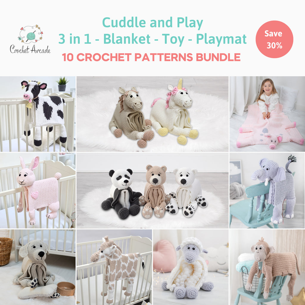 Animal Crochet Blanket Pattern Bundle, Cuddle & Play Toy (PDF)