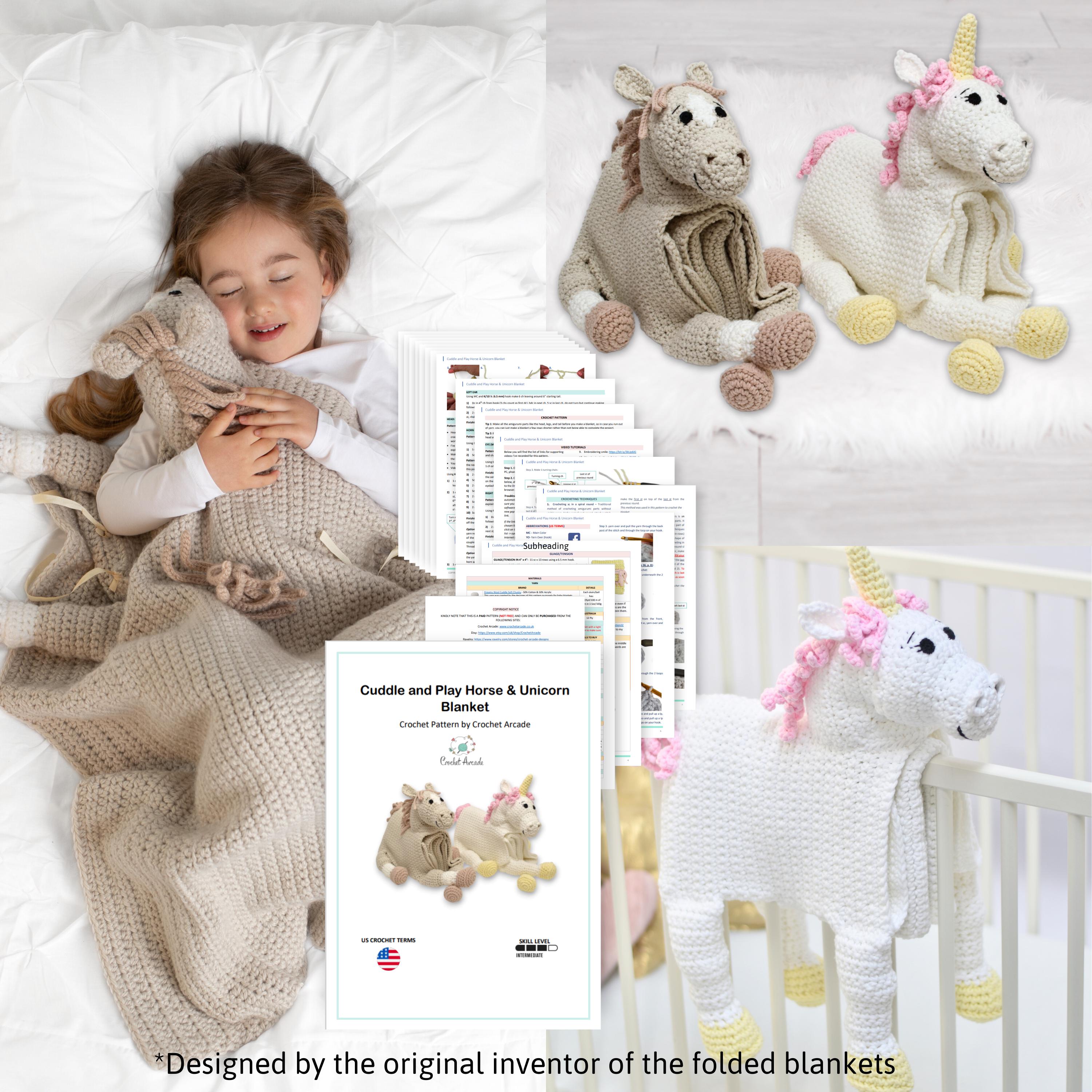 Unicorn Horse Baby Blanket Crochet Pattern | 3-in-1 Toy (PDF Pattern)