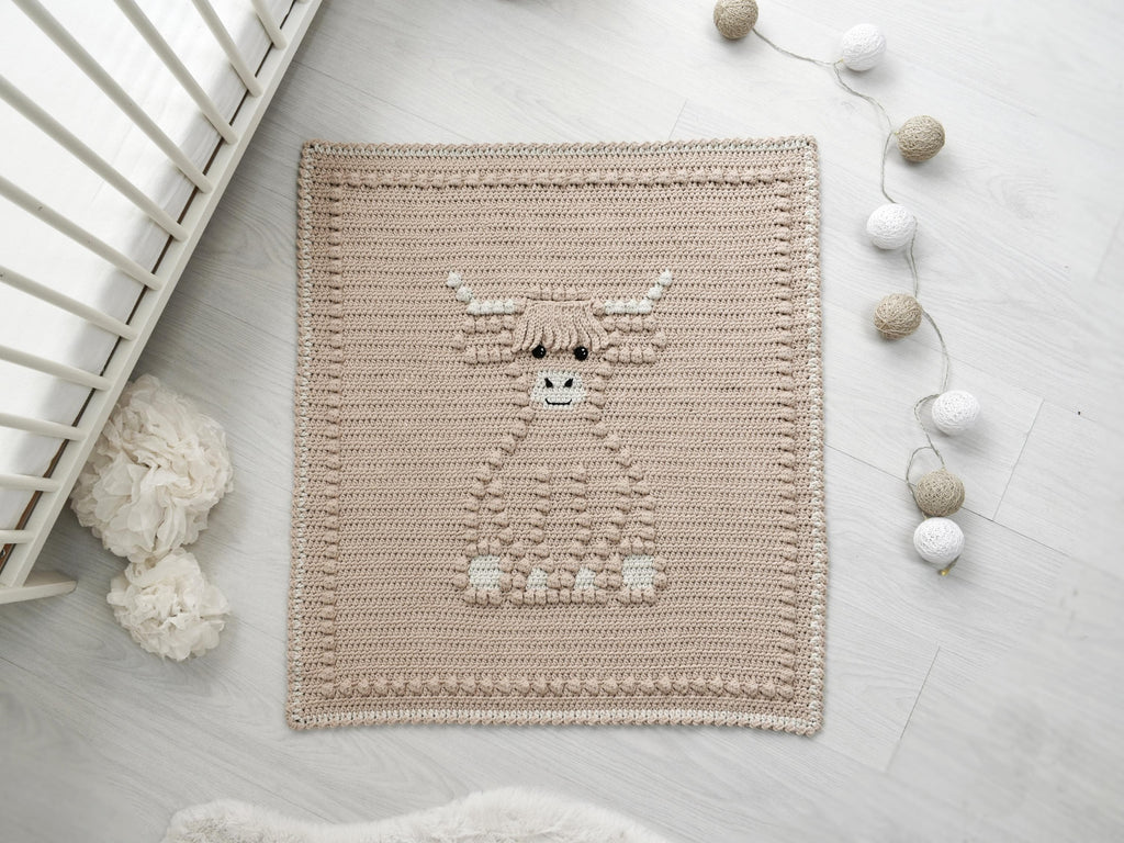 Highland Cow Crochet Baby Blanket Pattern | Bobble Stitch (PDF Pattern)