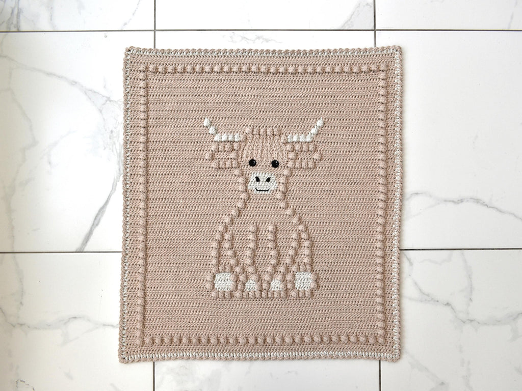 Highland Cow Crochet Baby Blanket Pattern | Bobble Stitch (PDF Pattern)