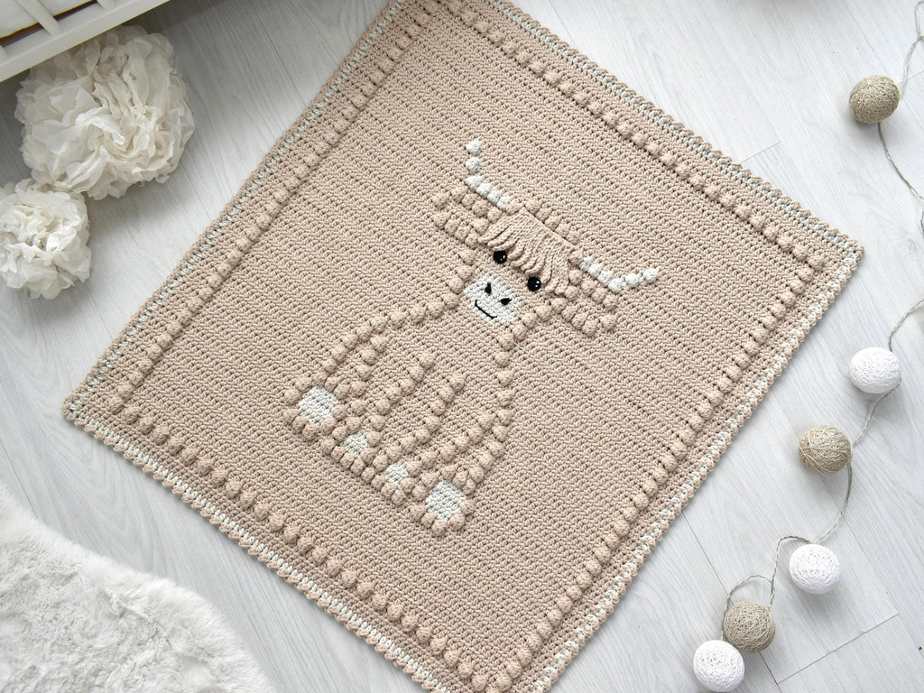 Highland Cow Crochet Baby Blanket Pattern | Bobble Stitch (PDF Pattern)