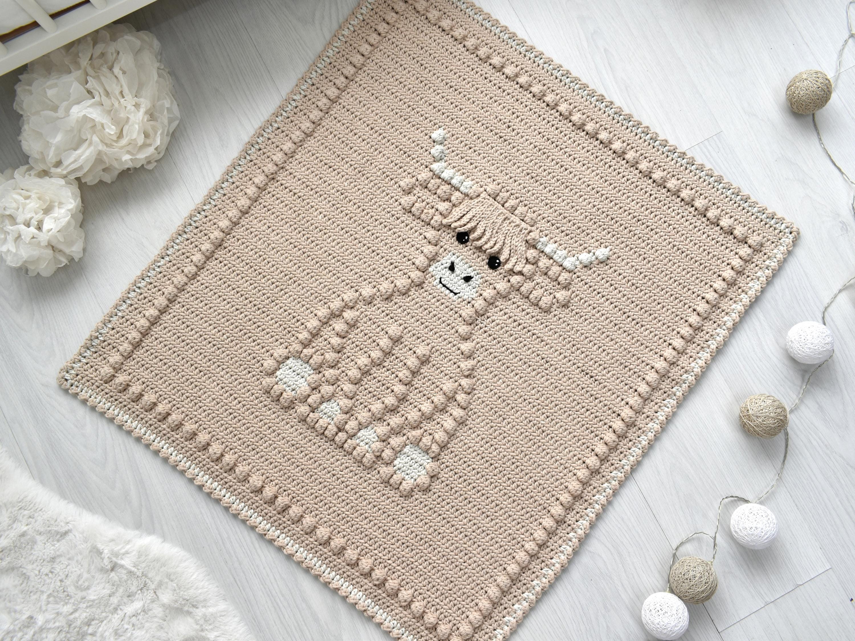 Highland Cow Crochet Baby Blanket Pattern | Bobble Stitch (PDF Pattern)