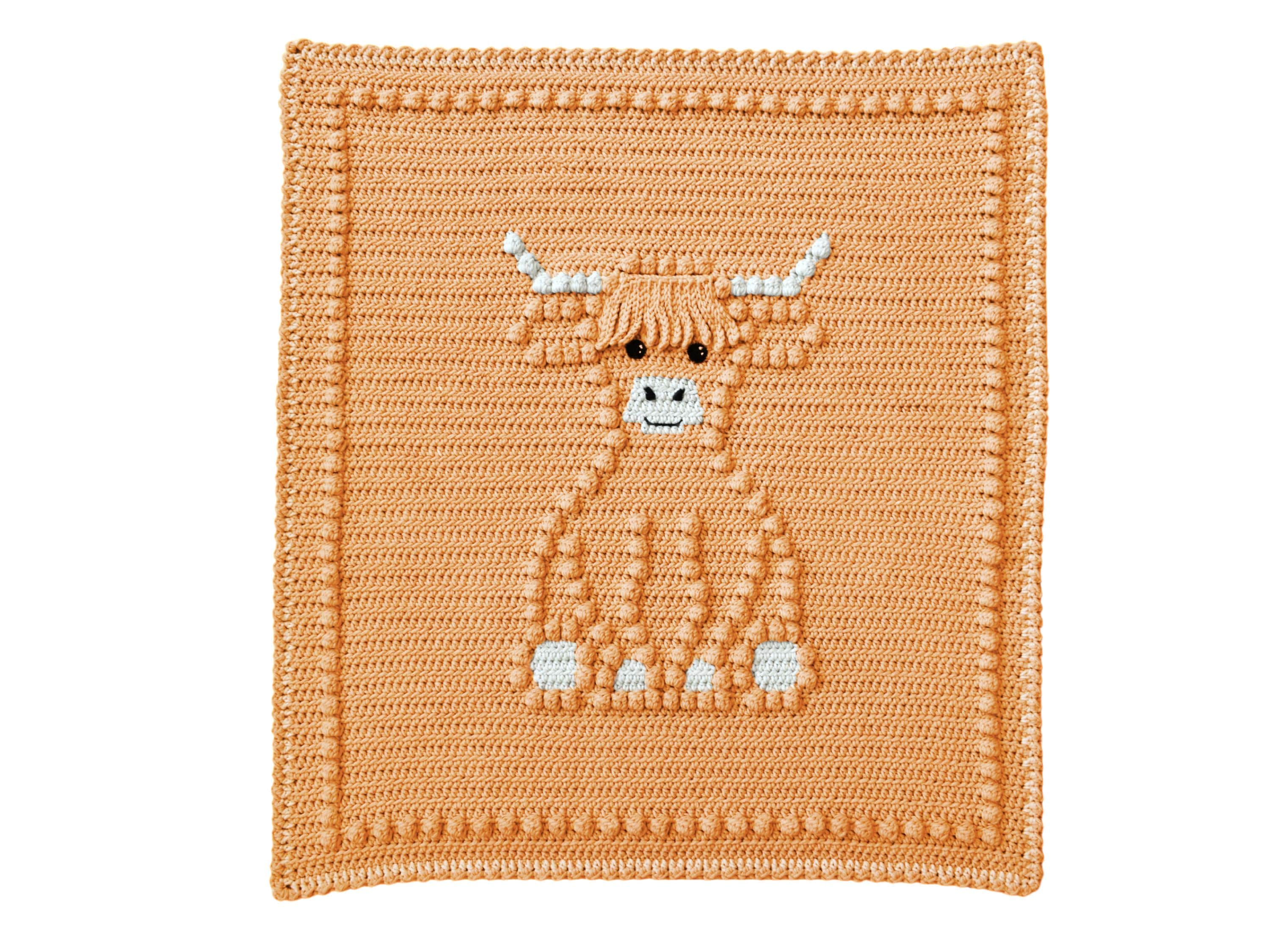 Highland Cow Crochet Baby Blanket Pattern | Bobble Stitch (PDF Pattern)