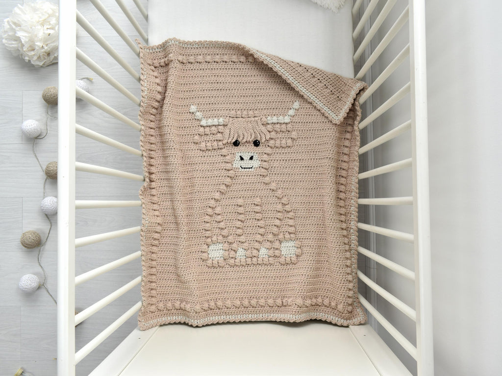 Highland Cow Crochet Baby Blanket Pattern | Bobble Stitch (PDF Pattern)