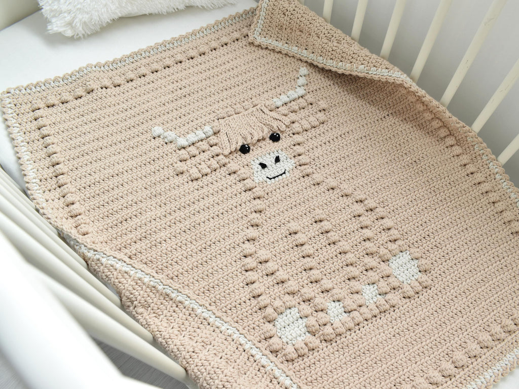 Highland Cow Crochet Baby Blanket Pattern | Bobble Stitch (PDF Pattern)