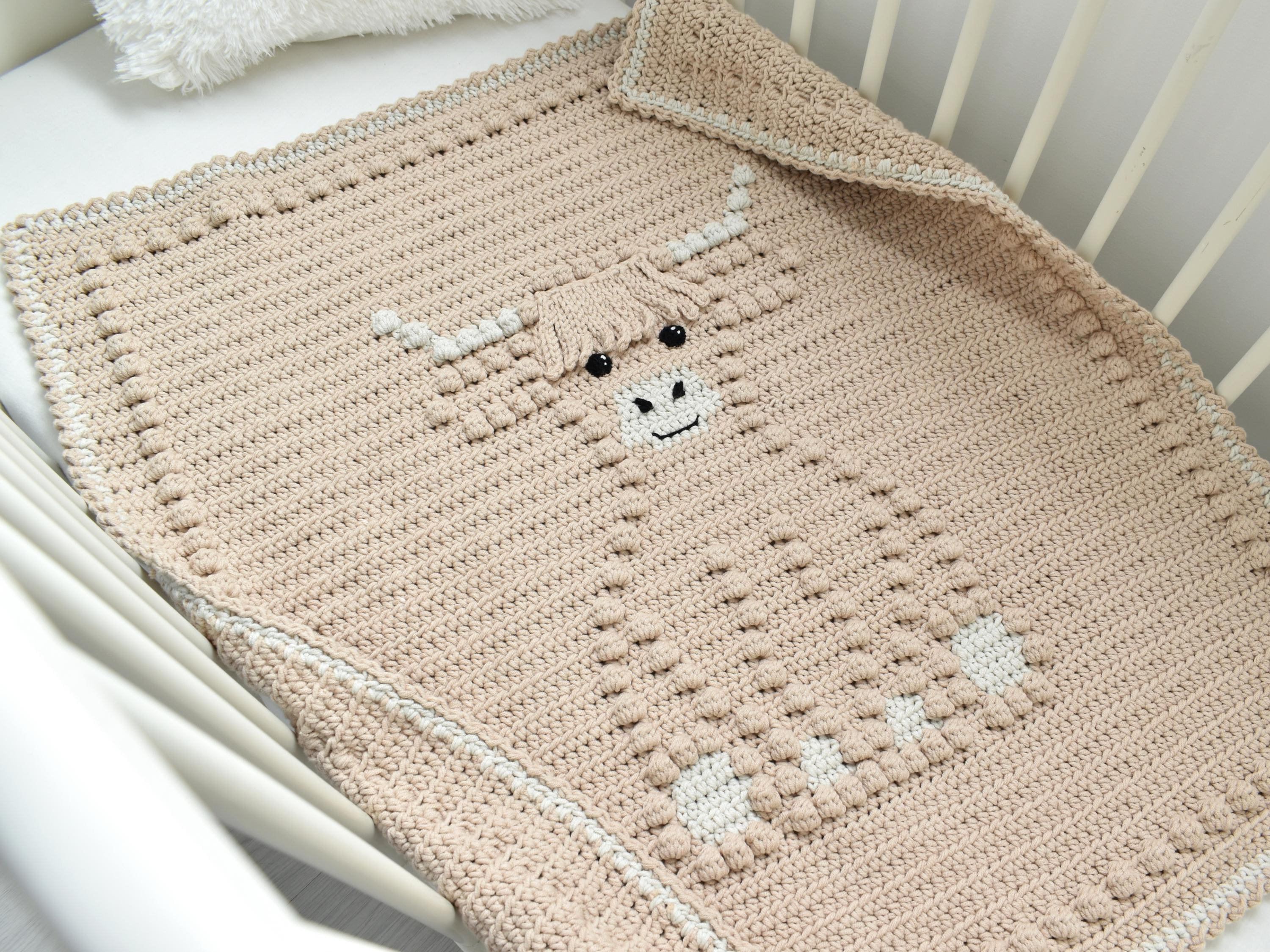 Highland Cow Crochet Baby Blanket Pattern | Bobble Stitch (PDF Pattern)