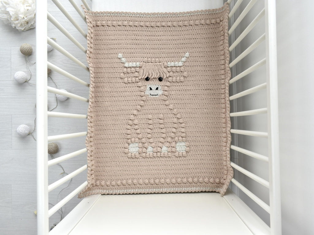 Highland Cow Crochet Baby Blanket Pattern | Bobble Stitch (PDF Pattern)