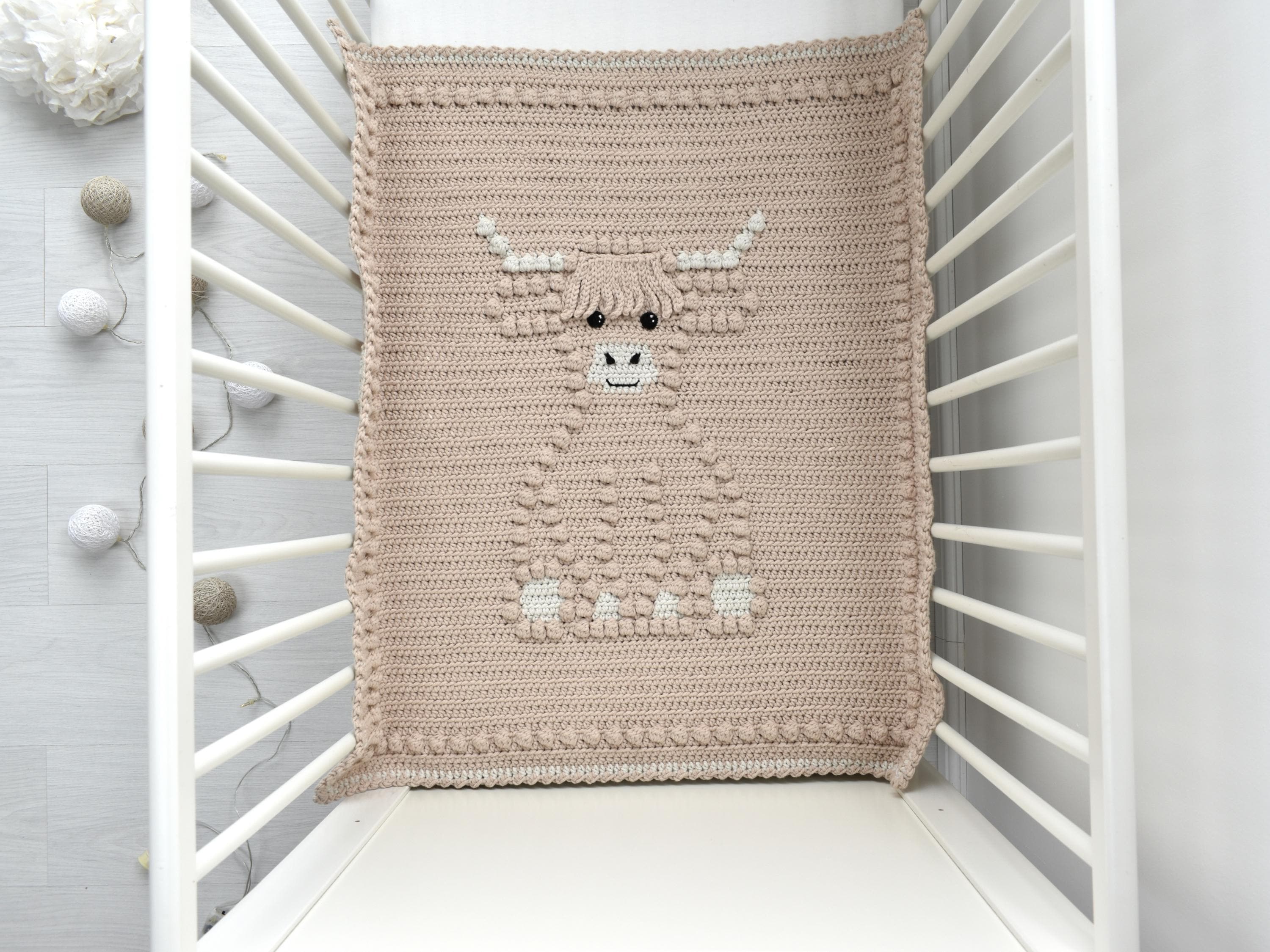 Highland Cow Crochet Baby Blanket Pattern | Bobble Stitch (PDF Pattern)