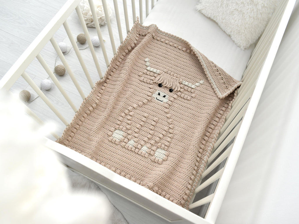 Highland Cow Crochet Baby Blanket Pattern | Bobble Stitch (PDF Pattern)