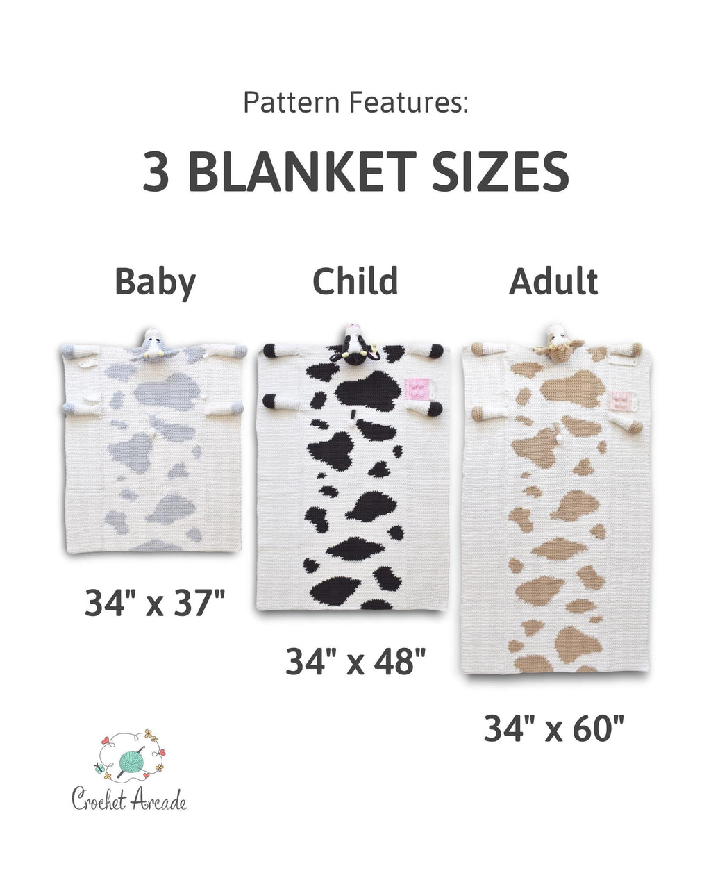 Folding Cow Baby Blanket CROCHET PATTERN (PDF) – Cuddle & Play Animal Blanket Toy, Baby to Adult
