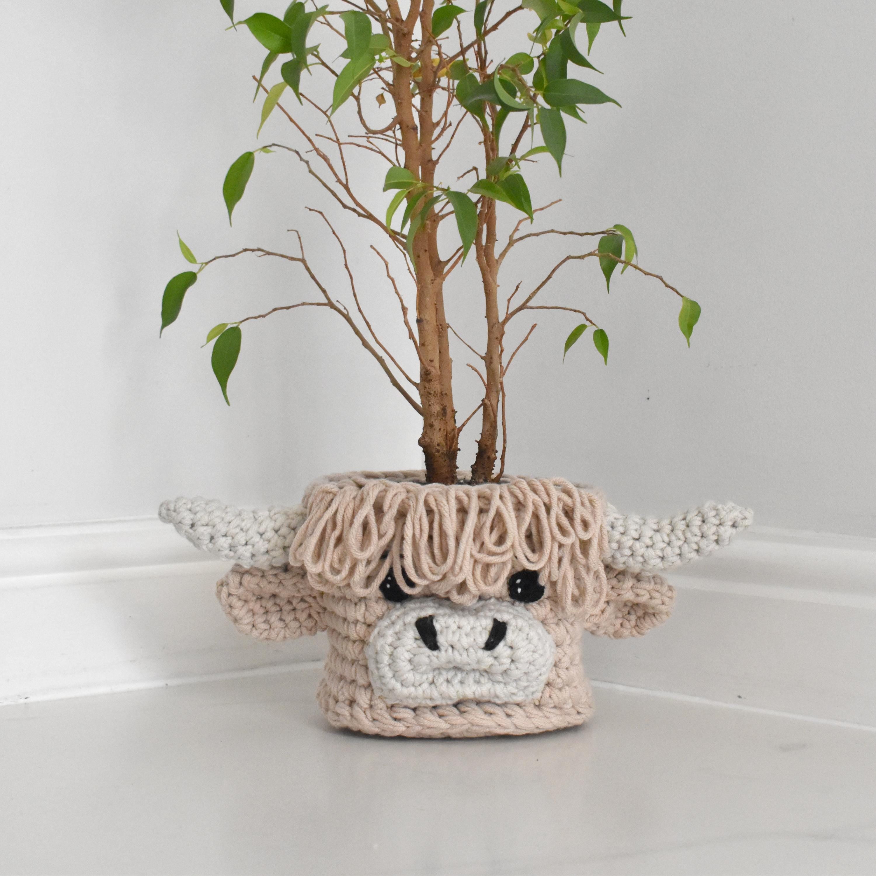 Highland Cow Crochet Basket Pattern PDF - Crochet Plant Pot Cover Pattern